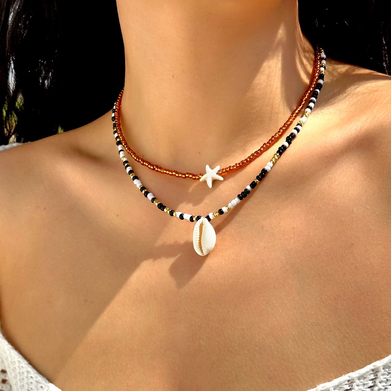 Sea Turtle and Starfish Double Layered Beaded Choker