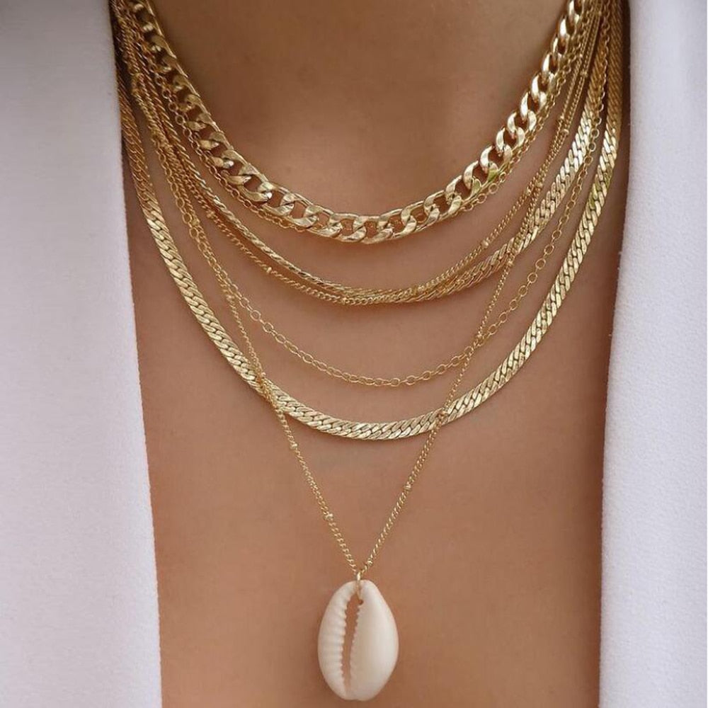 bls-miracle Bohemia Gold Color Multiple Styles Necklace For Women Multi-Layer Crystal Pendant Necklaces Set Jewelry Gifts