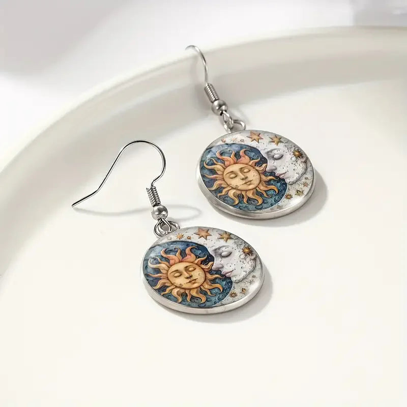 Sun Moon Glass Celestial Dangle Earrings Jewelry