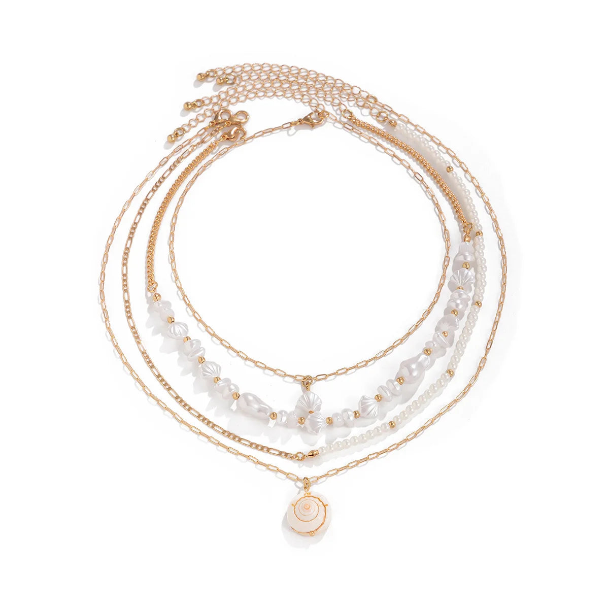 Shell Starfish and Pearl Layered Chain Boho Necklace