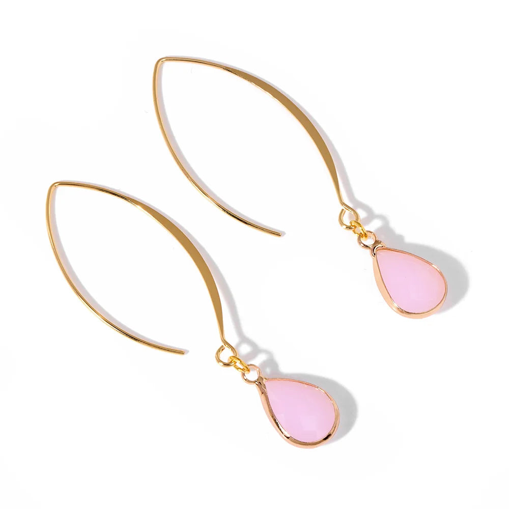 Natural Stone Teardrop Dangle Earrings, Amethyst Rose Quartz Elegant Party Jewelry