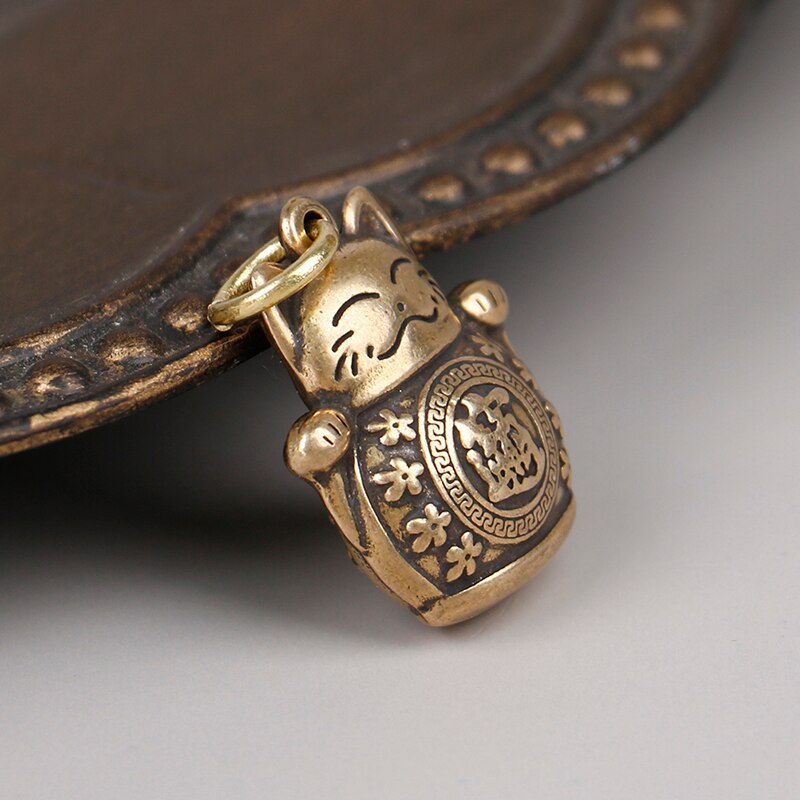 Pure Copper Lucky Cat Keychain DIY Jewelry Hanging Accessories Keyring Pendant Cute Animal Kitten Figure Keyring Pendant Childre
