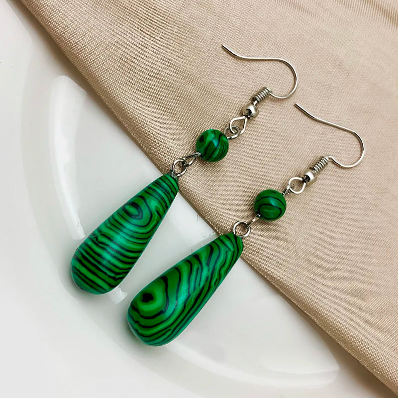Malachite Tiger Eye Statement Drop Earrings Jewelry