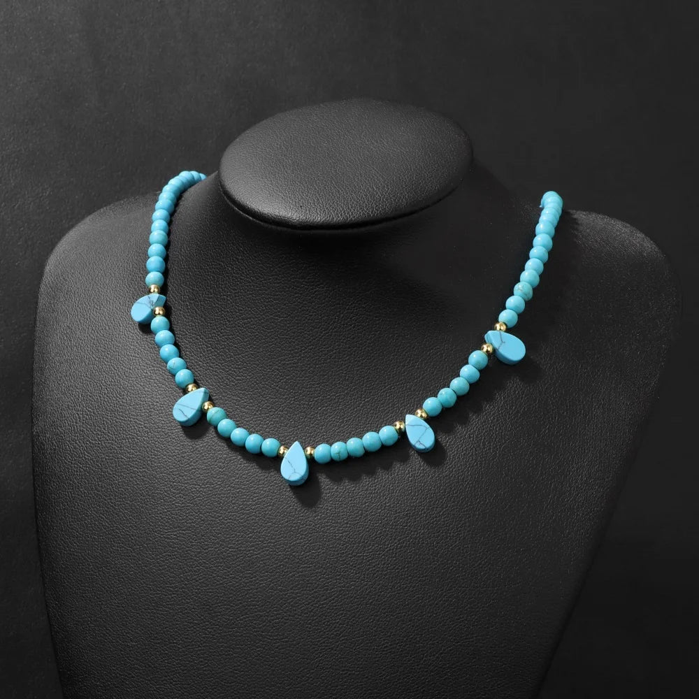 Natural Stone Green Aventurine Beads Necklace 4mm Blue Turquoises Beaded Choker for Women Girls Fashion Boho Jewelry Jewelry - Charlie Dolly