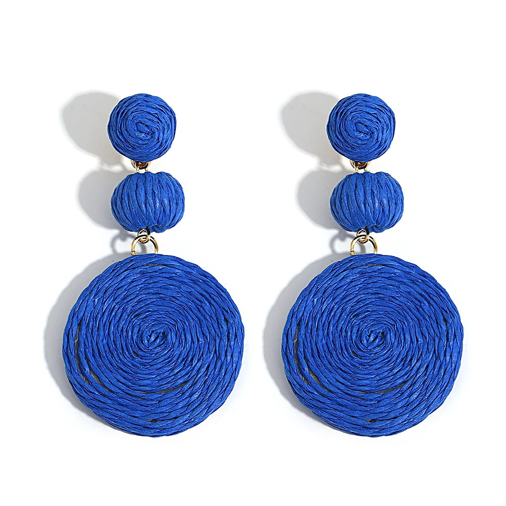 Yellow Raffia Knit Round Drop Earrings Jewelry
