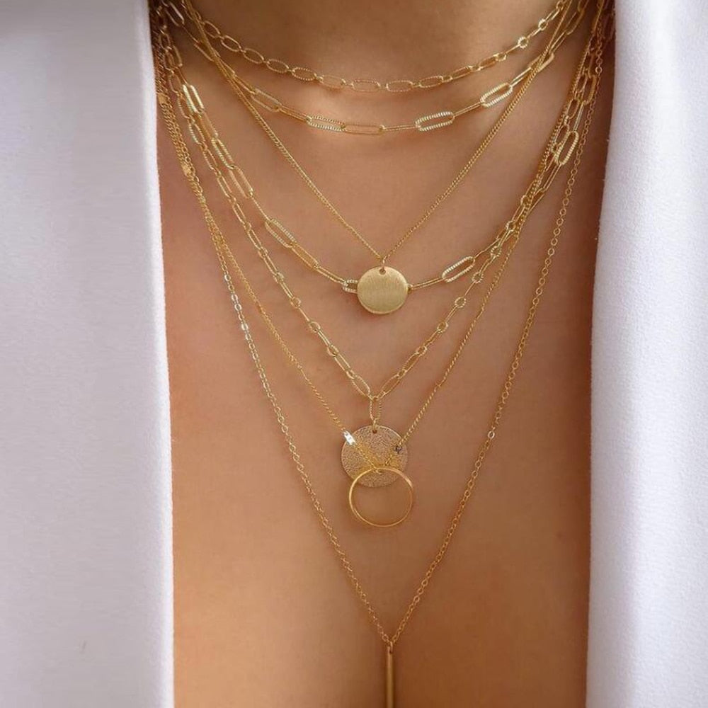 bls-miracle Bohemia Gold Color Multiple Styles Necklace For Women Multi-Layer Crystal Pendant Necklaces Set Jewelry Gifts