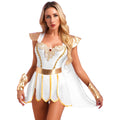 Womens Ancient Greek Roman Godness Empress Cosplay Costume Cape Leotard Dress Toga with Wristbands for Halloween Theme Party - Charlie Dolly