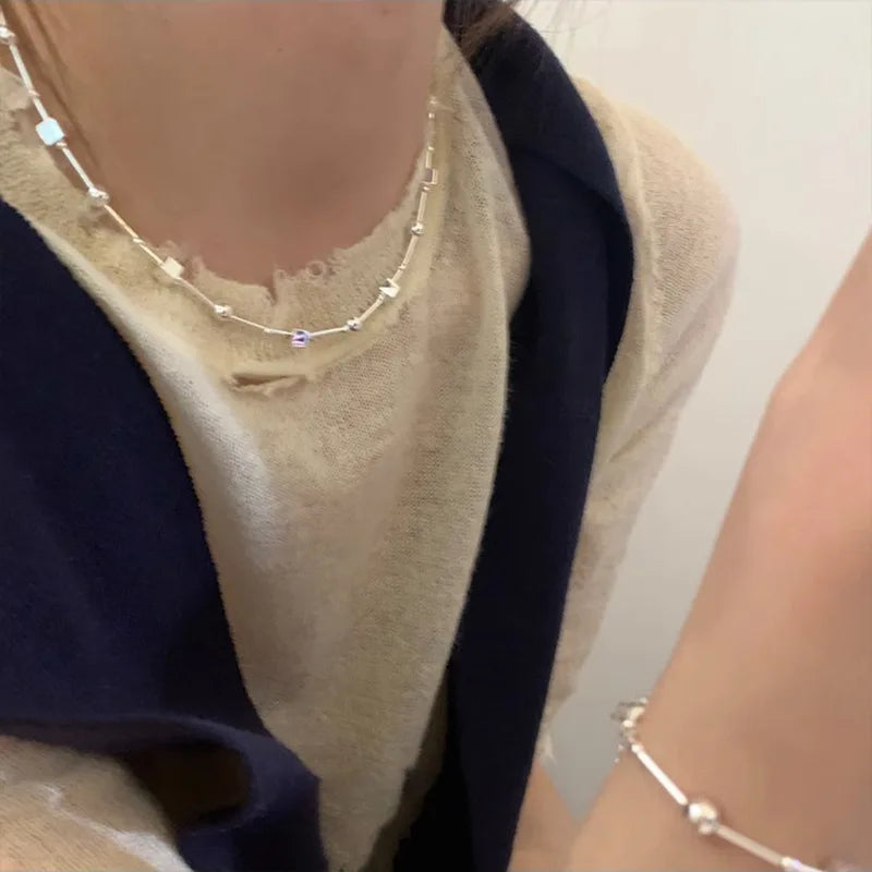 Sterling Silver Bead Geometric Choker Necklace Jewelry