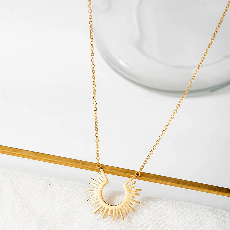 Stainless Steel Jewelry Geometric Pendant Necklace for Women Gold Plated Half Circle Spiked Femme Colar Choker Necklaces - Charlie Dolly