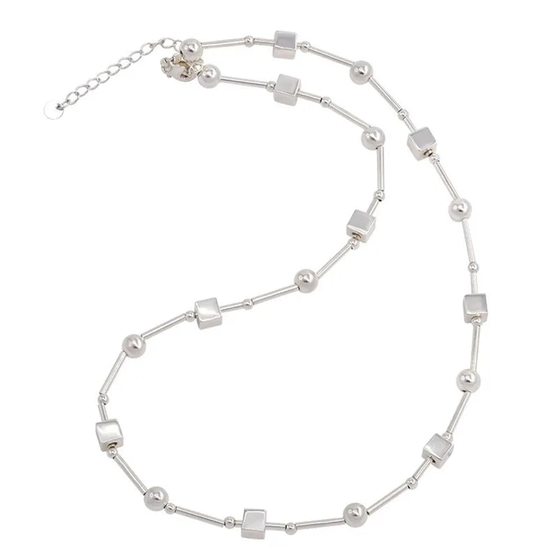 Sterling Silver Bead Geometric Choker Necklace Jewelry