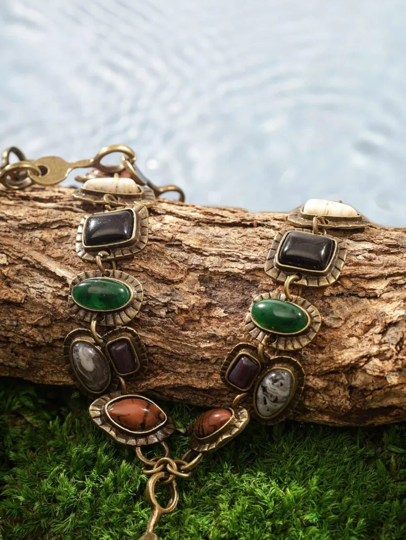 Y Shape Retro Stone Pendant Necklace Jewelry