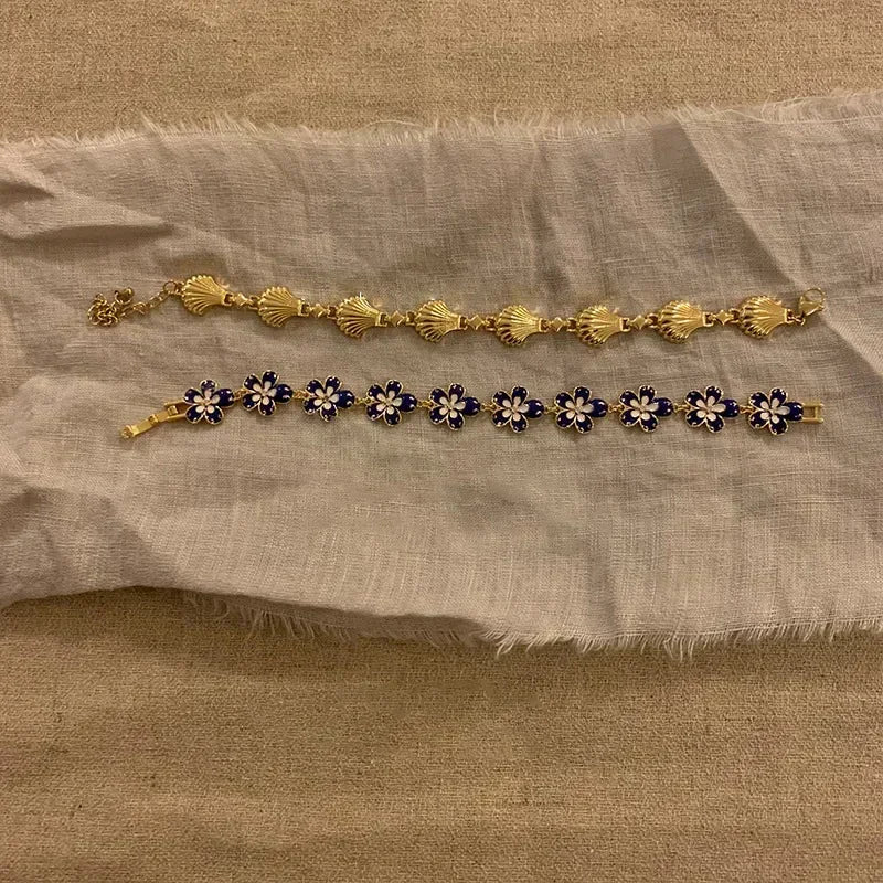 Golden Shell and Retro Flower Boho Bracelet