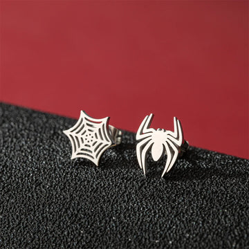Cartoon Spider And Web Stainless Steel Stud Earrings For Women Punk Black Animal Bat Piercing Earings Halloween Party Gifts - Charlie Dolly