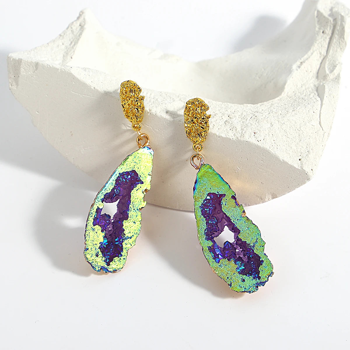 Volcanic Rock Abstract Drop Earrings, Starry Night Boho Jewelry