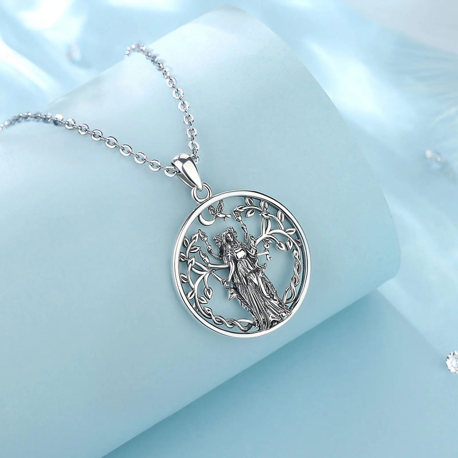 Triple Moon Goddess Hecate Amulet Necklace, S925 Sterling Silver