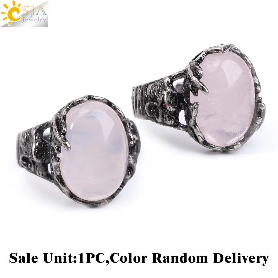 CSJA Vintage Silver Rings Natural Stone Amethyst Ring for Women Adjustable Design Handmade Fashion Jewelry Boho Accessories H765 - Charlie Dolly
