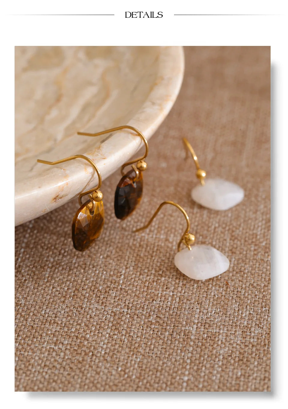 Natural Stone Square Drop Earrings, Tiger Eye Agate 14K Gold-Plated Stainless Steel Jewelry
