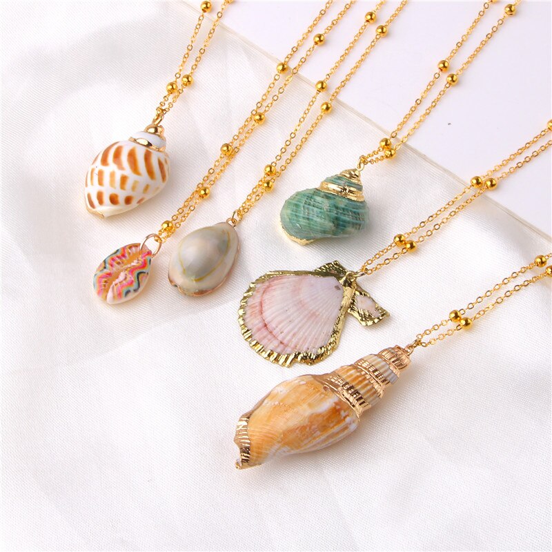 Boho Conch Shell Necklace Gold Color Beads Chain Necklace Women Simple Seashell Choker Necklace Summer Beach Jewelry Party Gift