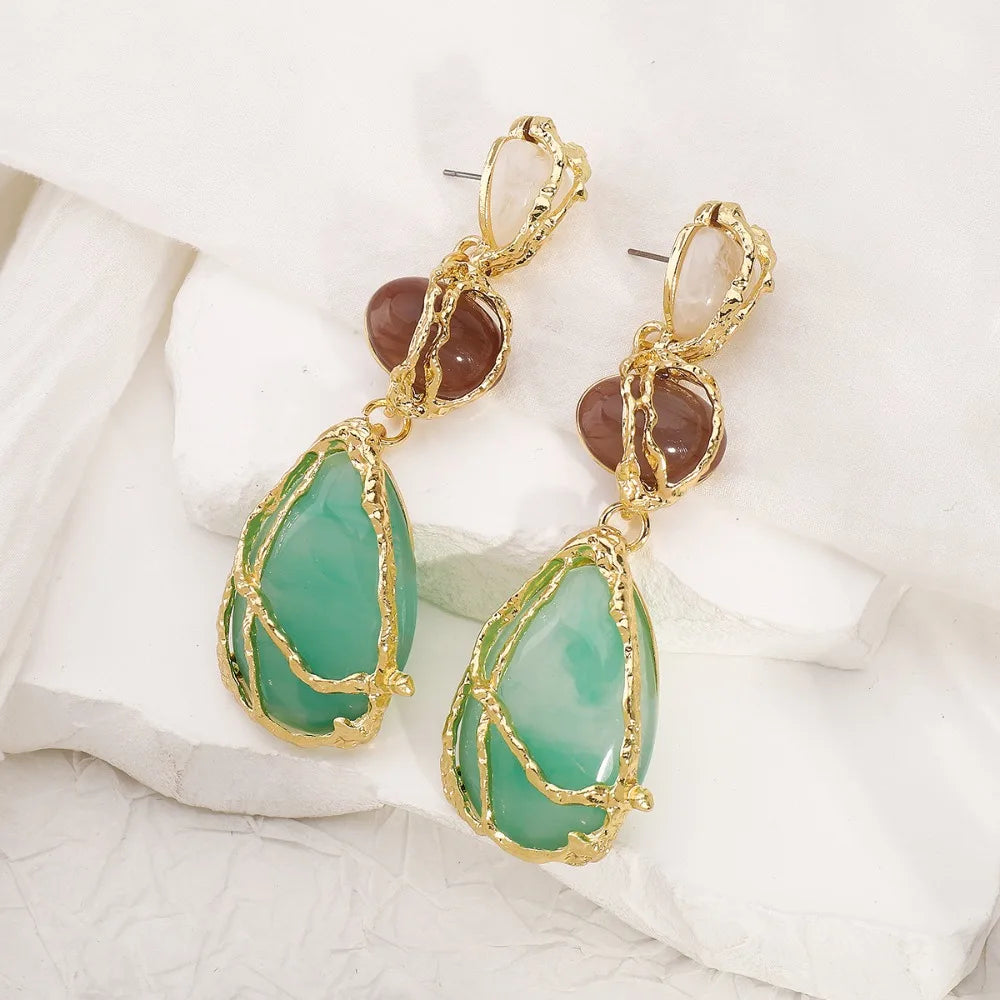 Natural Resin Crystal Drop Earrings