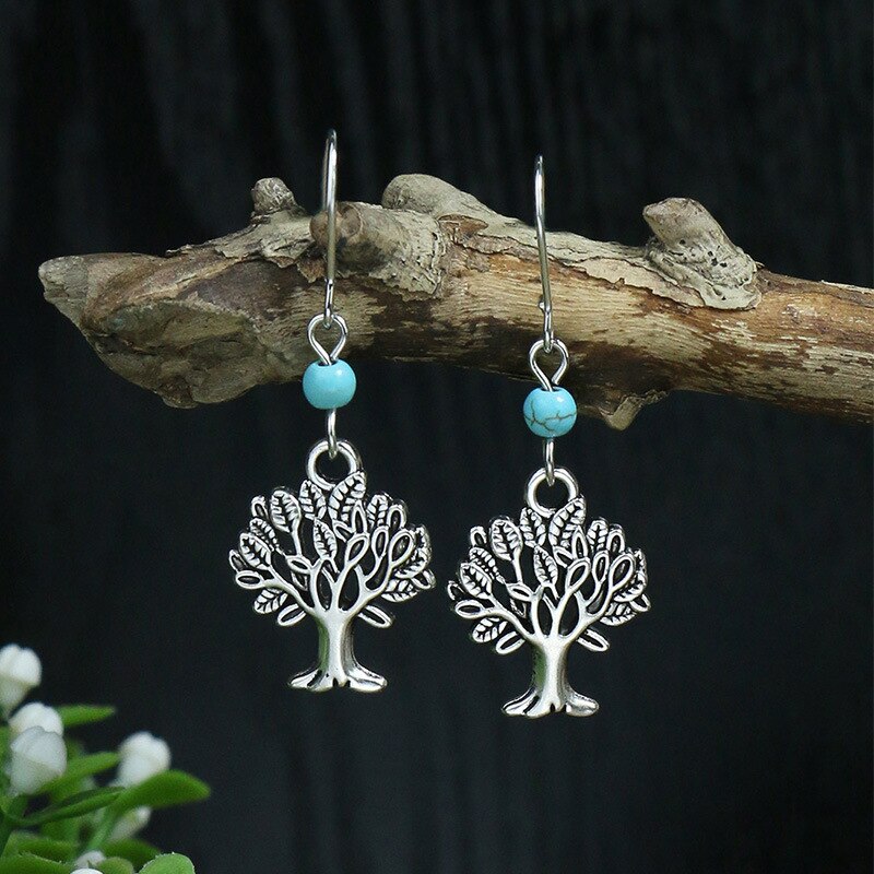 53 Styles Bohemian Vintage Tibetan Silver Geometric Drop Earrings For Women Ethnic Blue Stone Tassel Dangle Earrings Jewelry