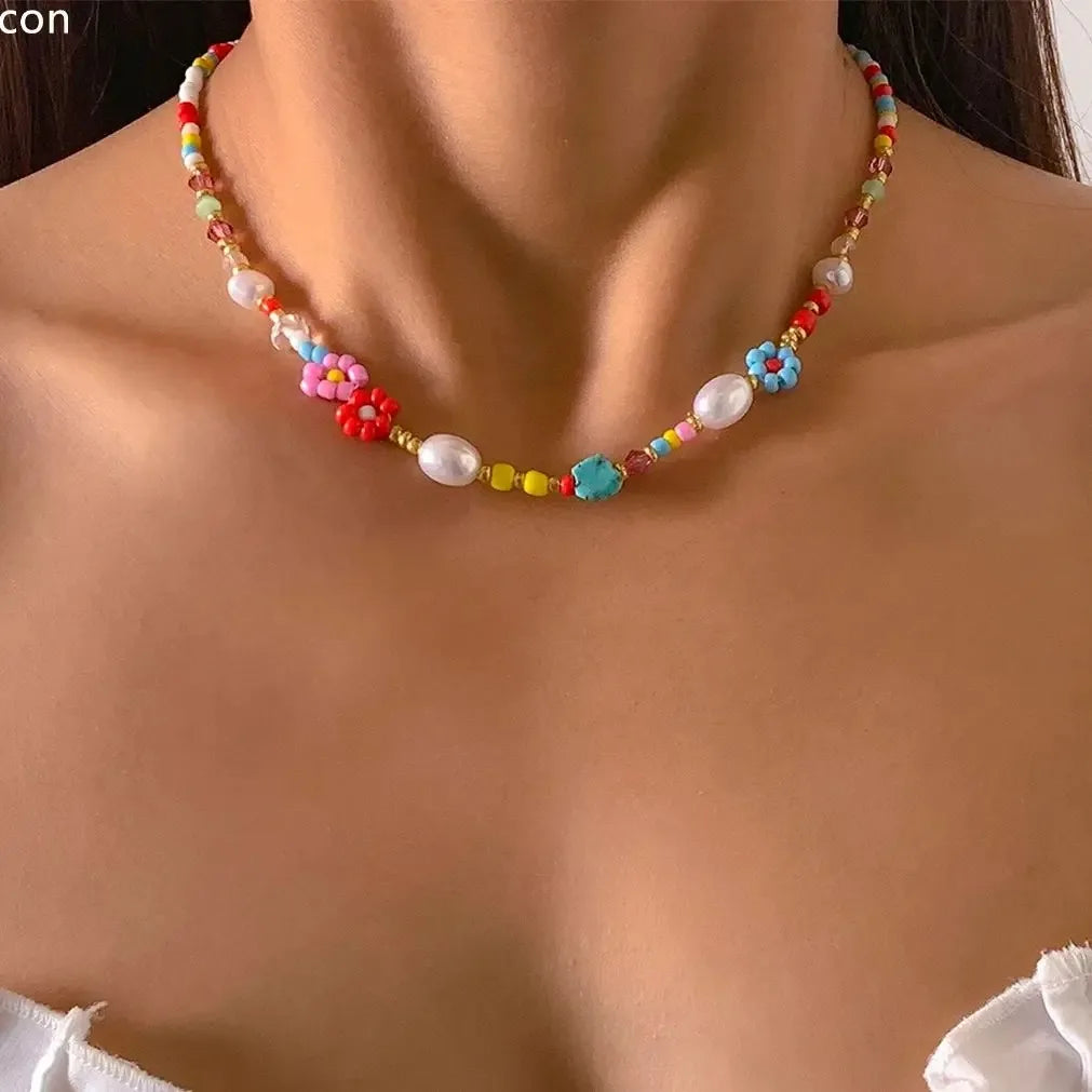 Seed Bead Double Layer Collar Necklace Jewelry