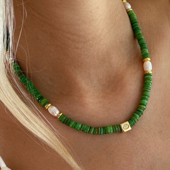 Natural Freshwater Pearl Necklace Boho Multilayer Matching Fashion Jewelry crystal Stone Women