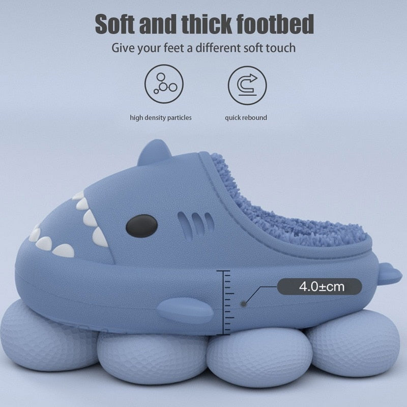 Comwarm Shark Plush Slippers For Women Men Autumn And Winter Warm Cartoon Cotton Slipper Non-Slip Waterproof Outdoor Home Shoes