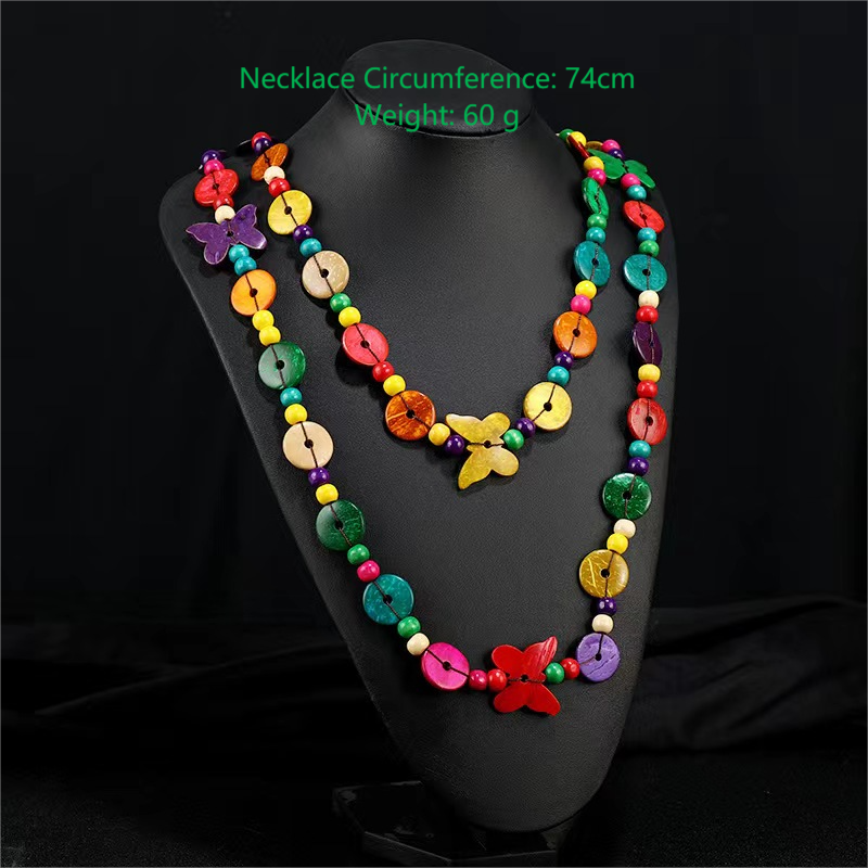 Bohemian Necklace for Women Personalized Exaggerated Ethnic Color Coconut Shell Wooden Necklace Girls Vacation Party Trendy Gift