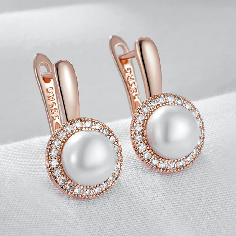 Rose Gold Pearl Zircon Drop Earrings Jewelry