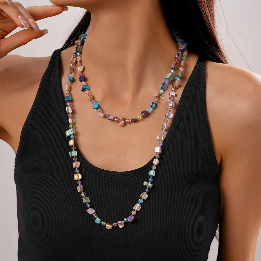 Irregular Shell Bead Double Layer Long Necklace Jewelry