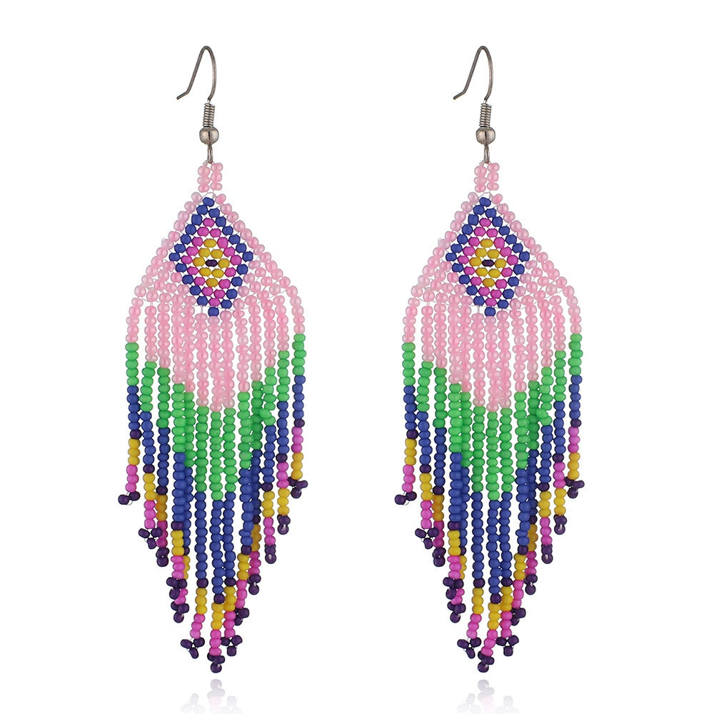 LIMAX New Arrival Colored Beads Earrings Niche Ethnic Style Handmade Jewelry Personality Bohemian Tassel Earrings