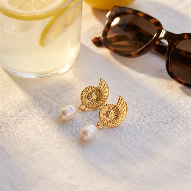 Asymmetric Starfish and Shell Boho Dangle Earrings