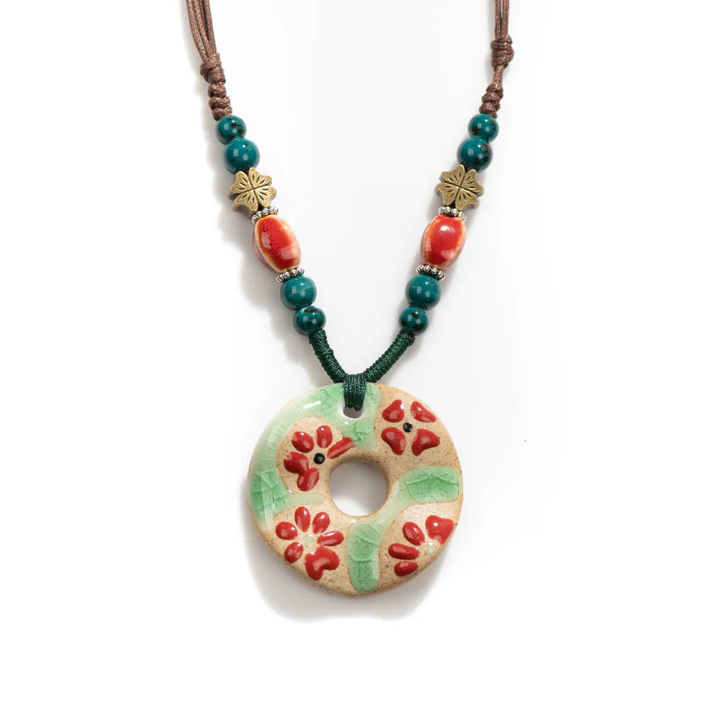 Handmade Ceramic Ethnic Pendant Necklace Jewelry