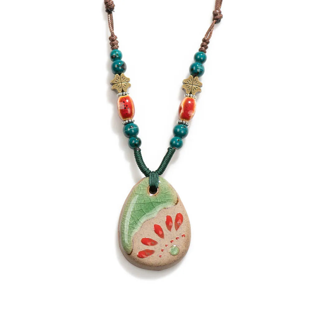 Handmade Ceramic Ethnic Pendant Necklace Jewelry
