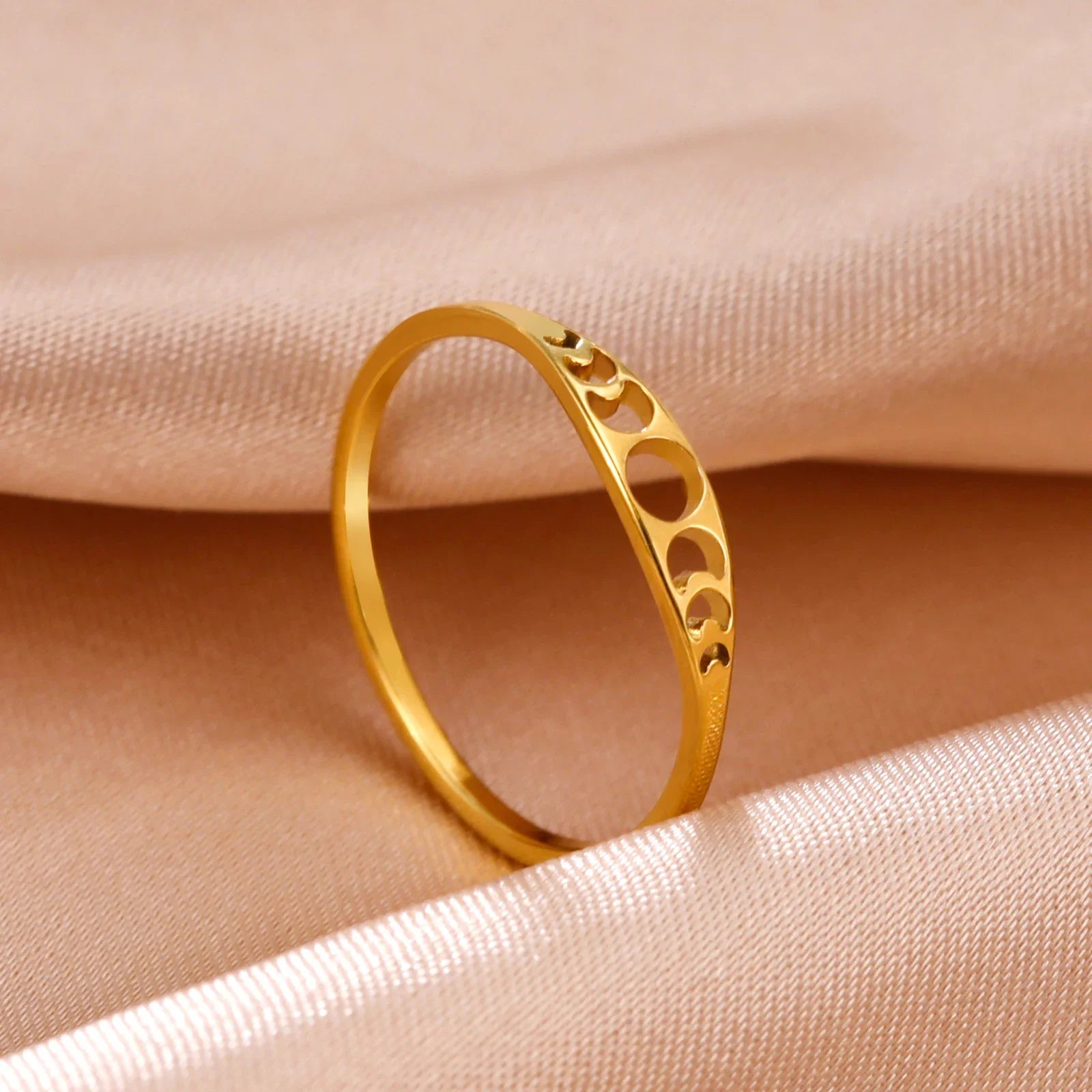 Crescent Moon Phase Ring, Stainless Steel Witch Amulet Skyrim-Inspired
