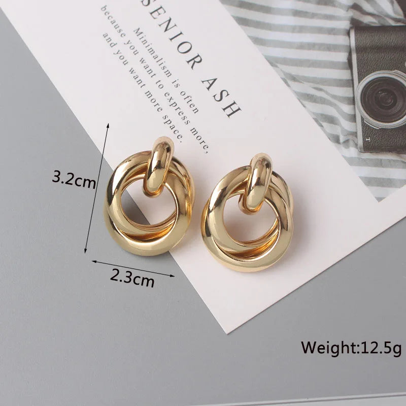 Twisted Gold Metal Geometric Dangle Earrings Jewelry