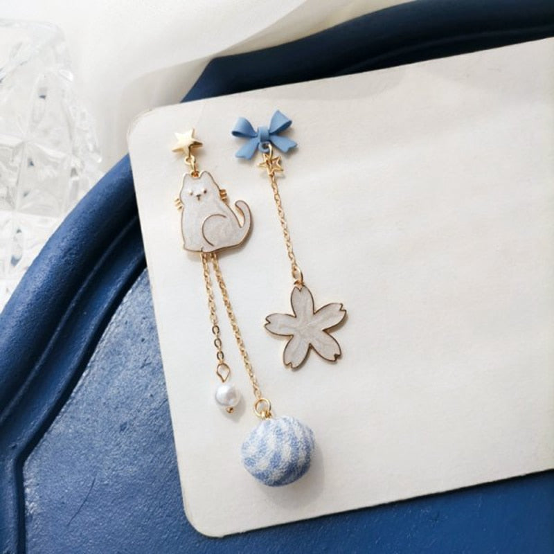 Cute Enamel Cat Balloon Stud Earrings for Women Fashion Drop Rabbit Flower Heart Colorful Jewelry Dangle Wedding Party Girl Gift
