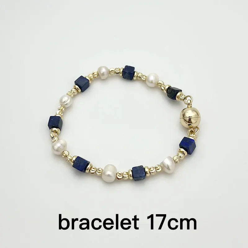 Natural Freshwater Pearl Necklace 4X4 lapis lazuli Bracelet Earring Plated 14K Gold Accessories - Charlie Dolly
