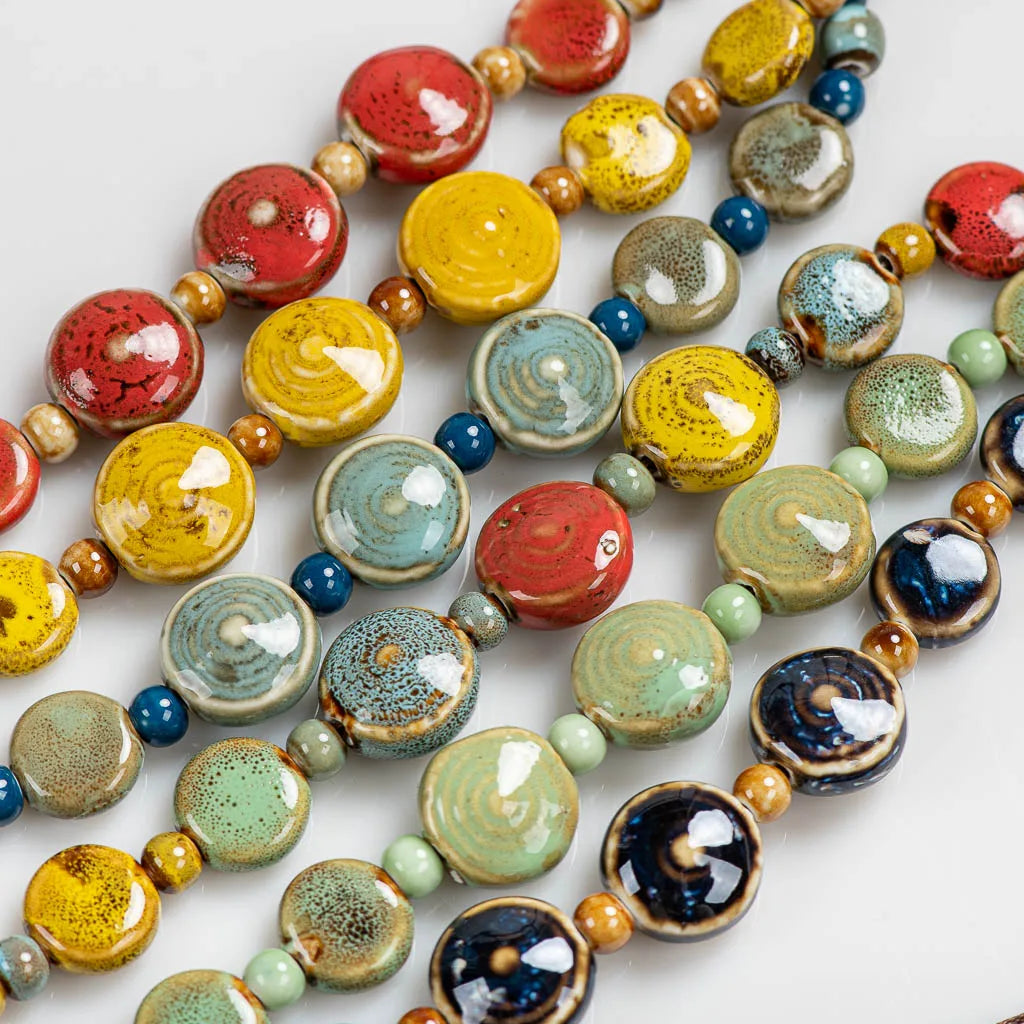 Distressed Irregular Ceramic Bead Necklace Jewelry