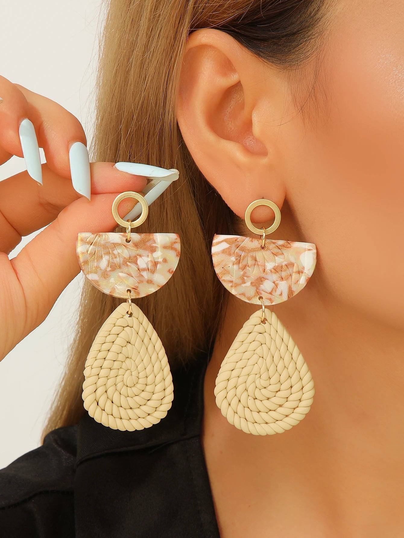 Woven Marbled Arch Teardrop Boho Earrings Jewelry