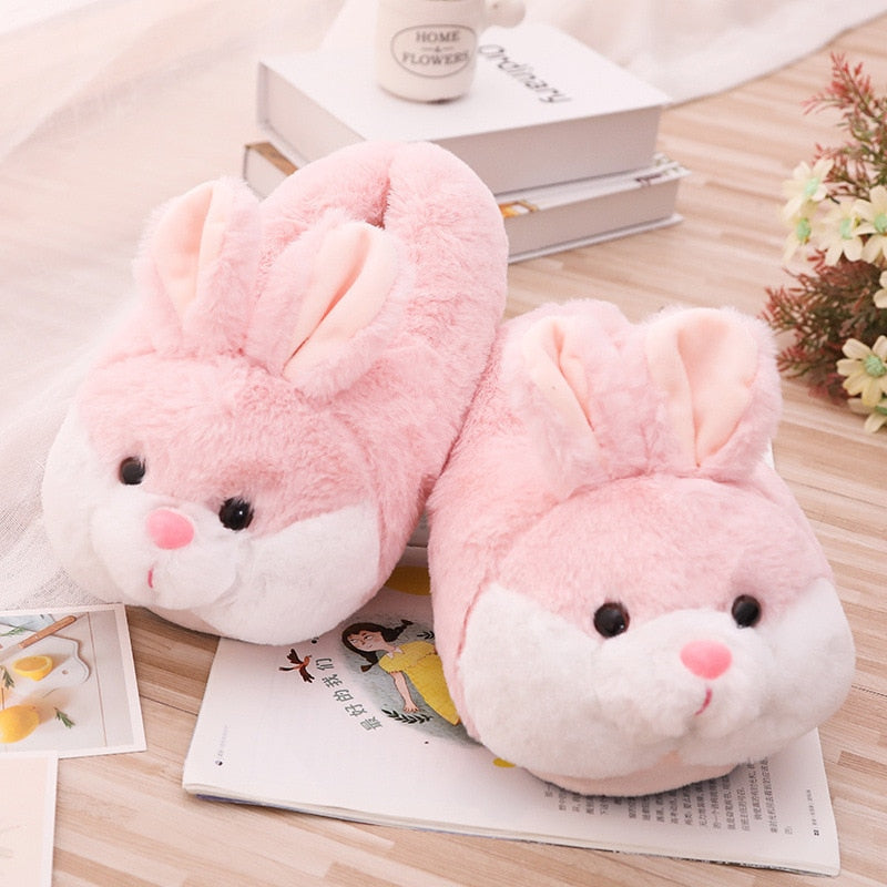 House Fluffy Women Slippers Cute Cartoon Pink Bunny Girls Fur Slides Bedroom Indoor Rabbits Warm Plush Ladies Casual Shoes