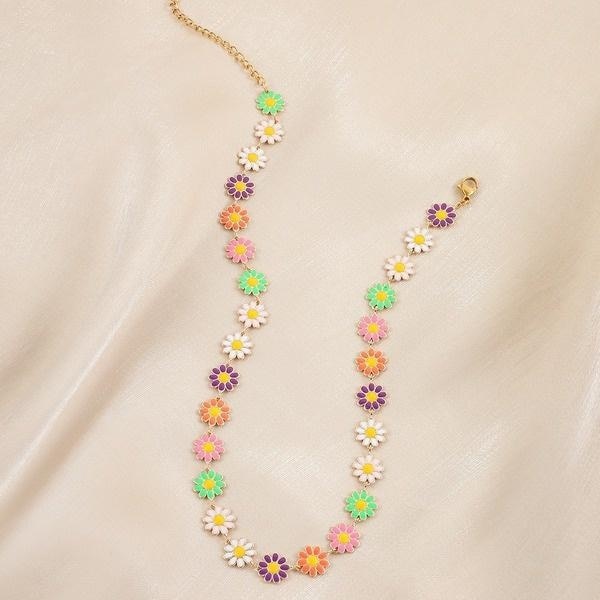 Fashion Sunflower Daisy Necklace for Women Multicolor Clavicle Chain Choker Necklace Wedding Party Bohemian Neck Chain Jewelry
