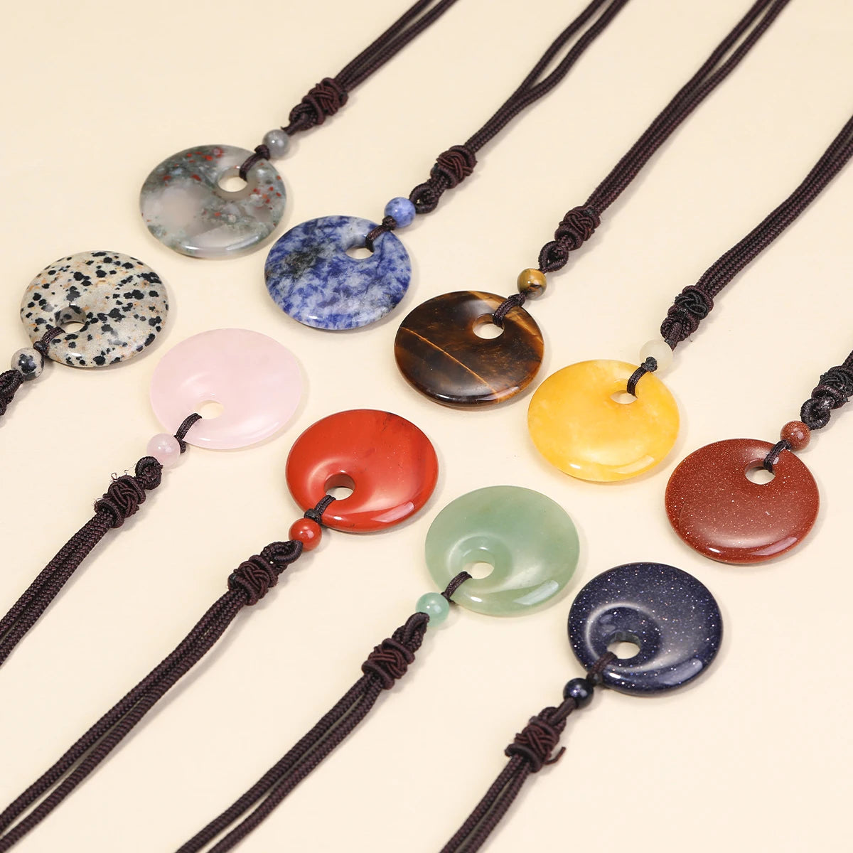 Natural Gemstone Chinese Peace Knot Pendant Necklace, Sacred Blessing Amulet