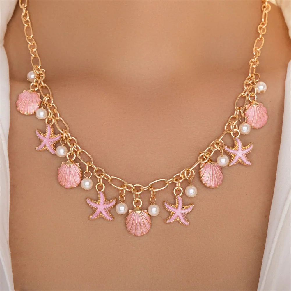 Starfish Scallop Sunflower Pearl Choker Necklace Jewelry