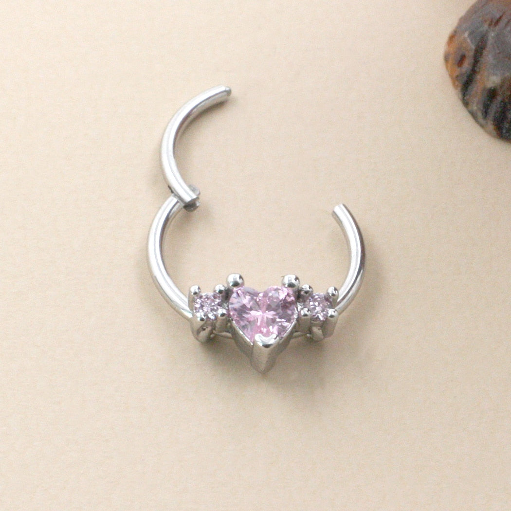 JHJT 20G 18G Heart Septum Nose Piercing Surgical Steel Clear CZ Nose Ring Nostril Piercing Helix Cartilage Earrings Ear Jewelry