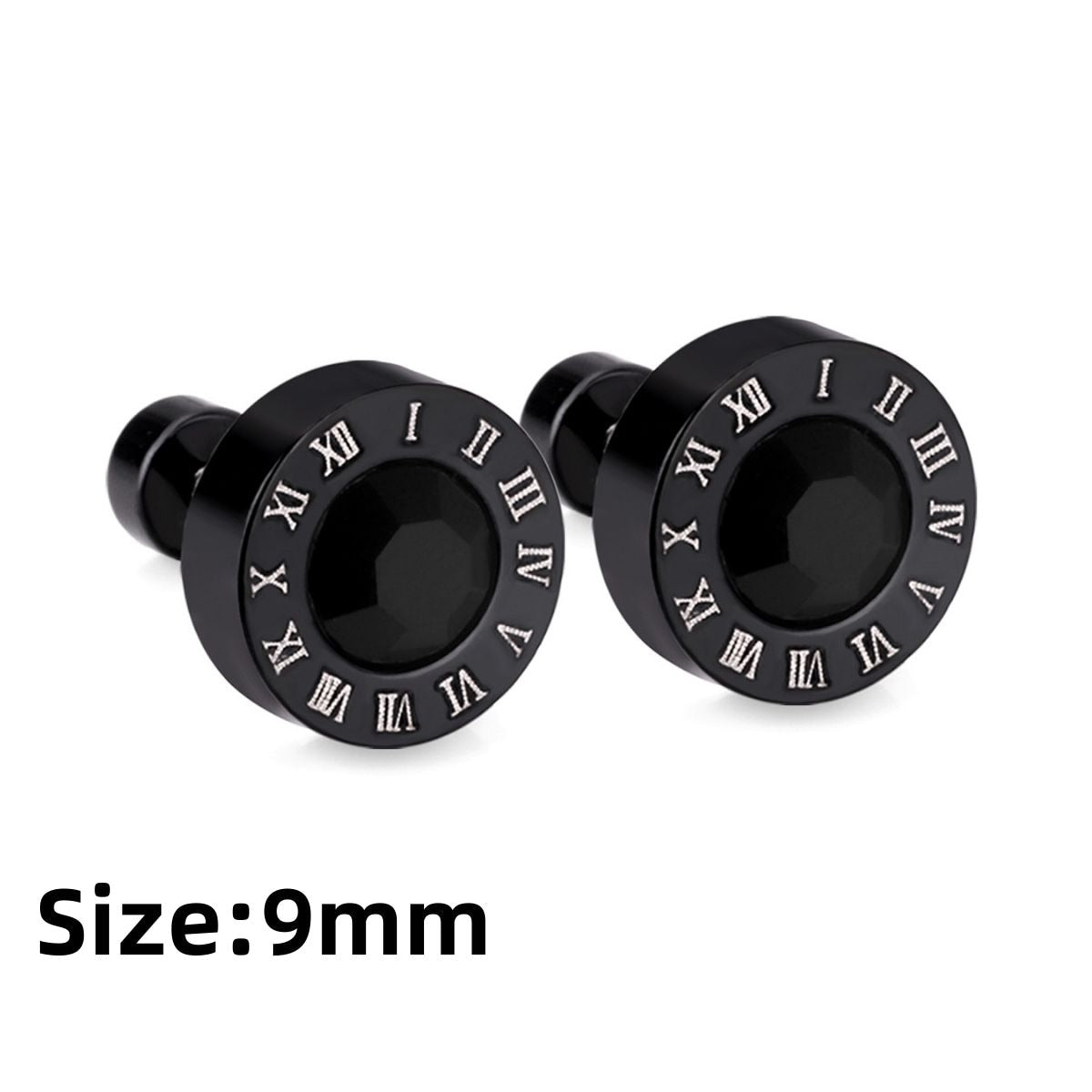 LUXUKISSKIDS Roman Numerals Men's Earrings Gothic Black Studs Steel Korean Fashion For Women 2023 Trendy Punk CZ Hiphop Piercing