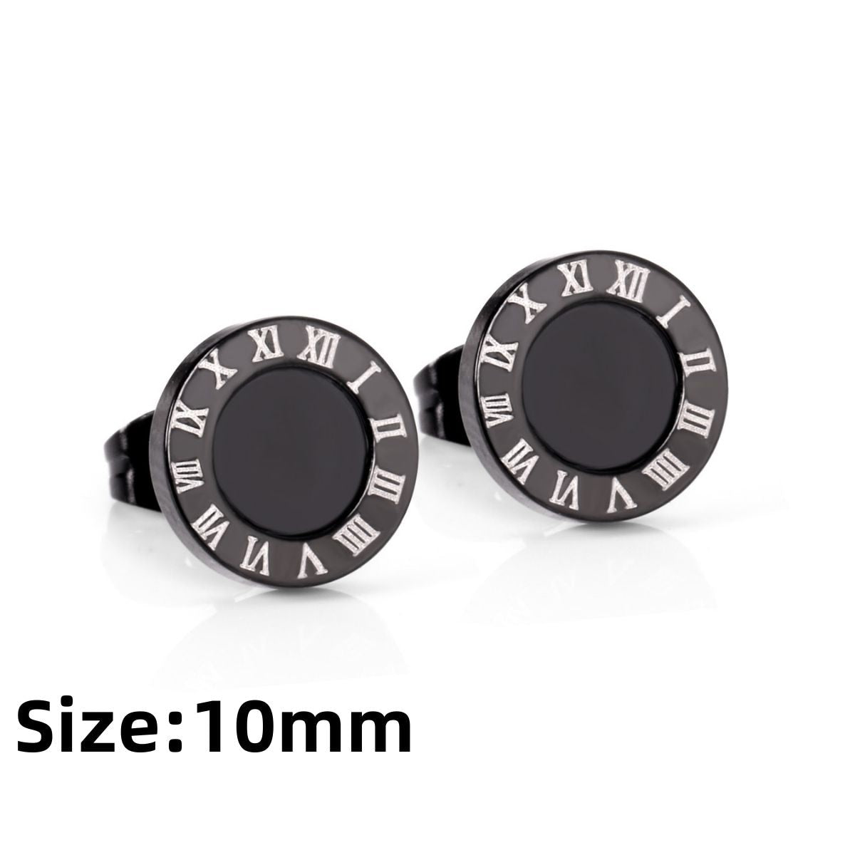 LUXUKISSKIDS Roman Numerals Men's Earrings Gothic Black Studs Steel Korean Fashion For Women 2023 Trendy Punk CZ Hiphop Piercing - Charlie Dolly