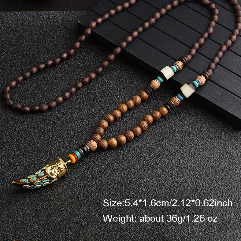 Nepal Wood Bead Fish Horn Pendant Necklace Jewelry