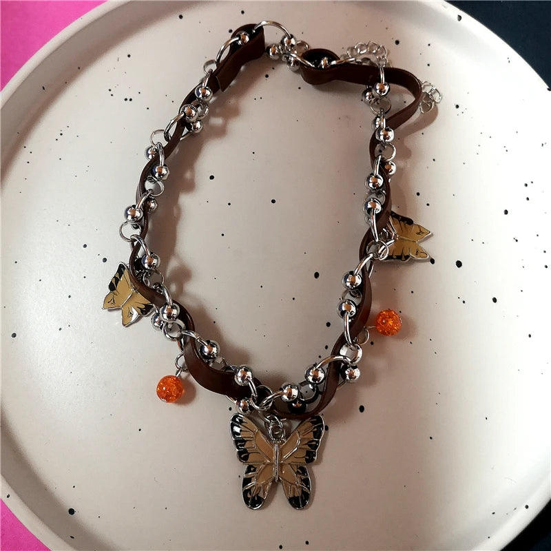 Sun Cross Butterfly Charm Choker Necklace Jewelry