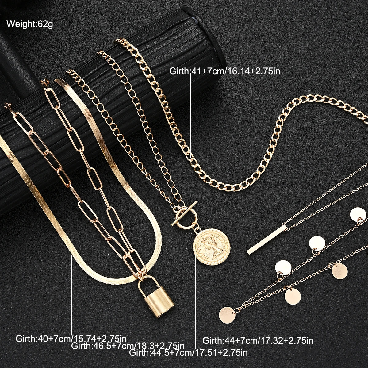 Coin Lock Pendant Layered Necklace Set Jewelry